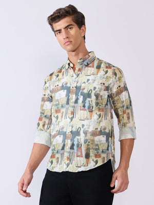 Mitaka - Relaxed Printed Shirt - Cream - Espanshe