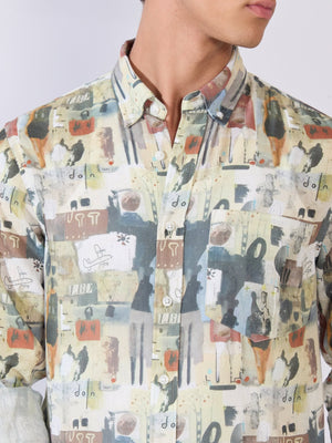 Mitaka - Relaxed Printed Shirt - Cream - Espanshe