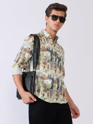 Mitaka - Relaxed Printed Shirt - Cream - Espanshe