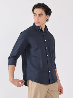 Taloko - Relaxed Linen Shirt - Navy Blue - Espanshe