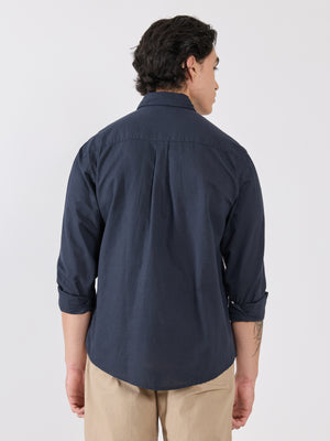 Men's Relaxed Linen Shirt - navy blue