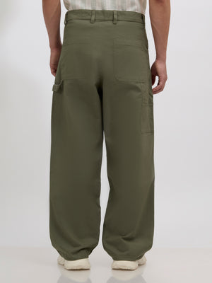 men's moss green supper baggy fit from cotton and lycra blend.
