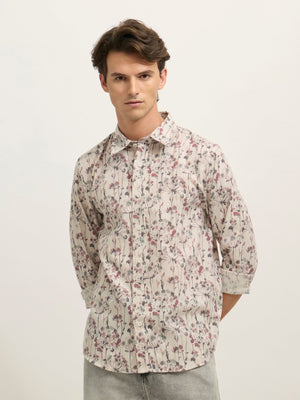 Westley - Regular Floral Printed Shirt - Pink Grey - Espanshe
