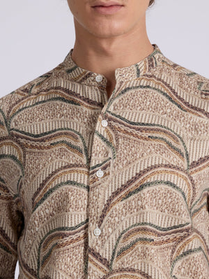 Moritz - Band Collar Printed Shirt - Forest Green - Espanshe