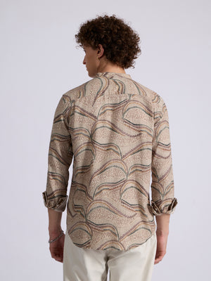 men's Band Collar Printed Shirt - Forest Green