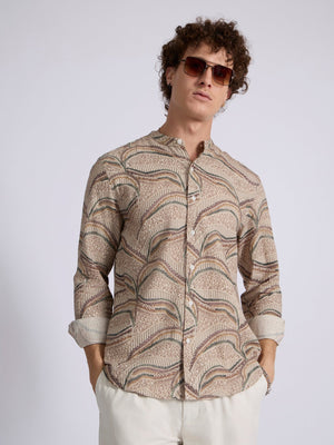 Moritz - Band Collar Printed Shirt - Forest Green - Espanshe
