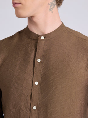 men's Mandarin Collar Plain Shirt - meroon