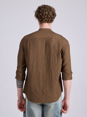 Pryor - Band Collar Plain Shirt - Dark Khaki - Espanshe