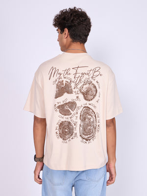 men wearing Eco-Inspired Tree Rings Graphic T-Shirt - Cream