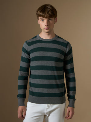mens fullsleeve stripped sweater tee in green