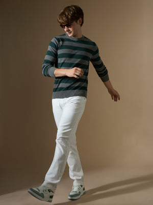 mens fullsleeve stripped sweater tee in green