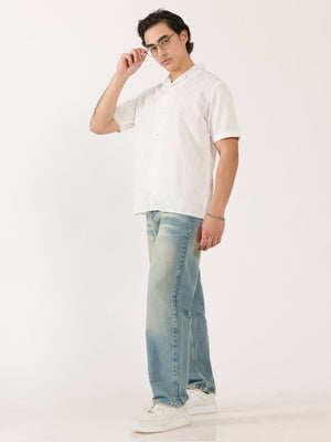Pova - Embroidered Cuban Collar Shirt - White - Espanshe