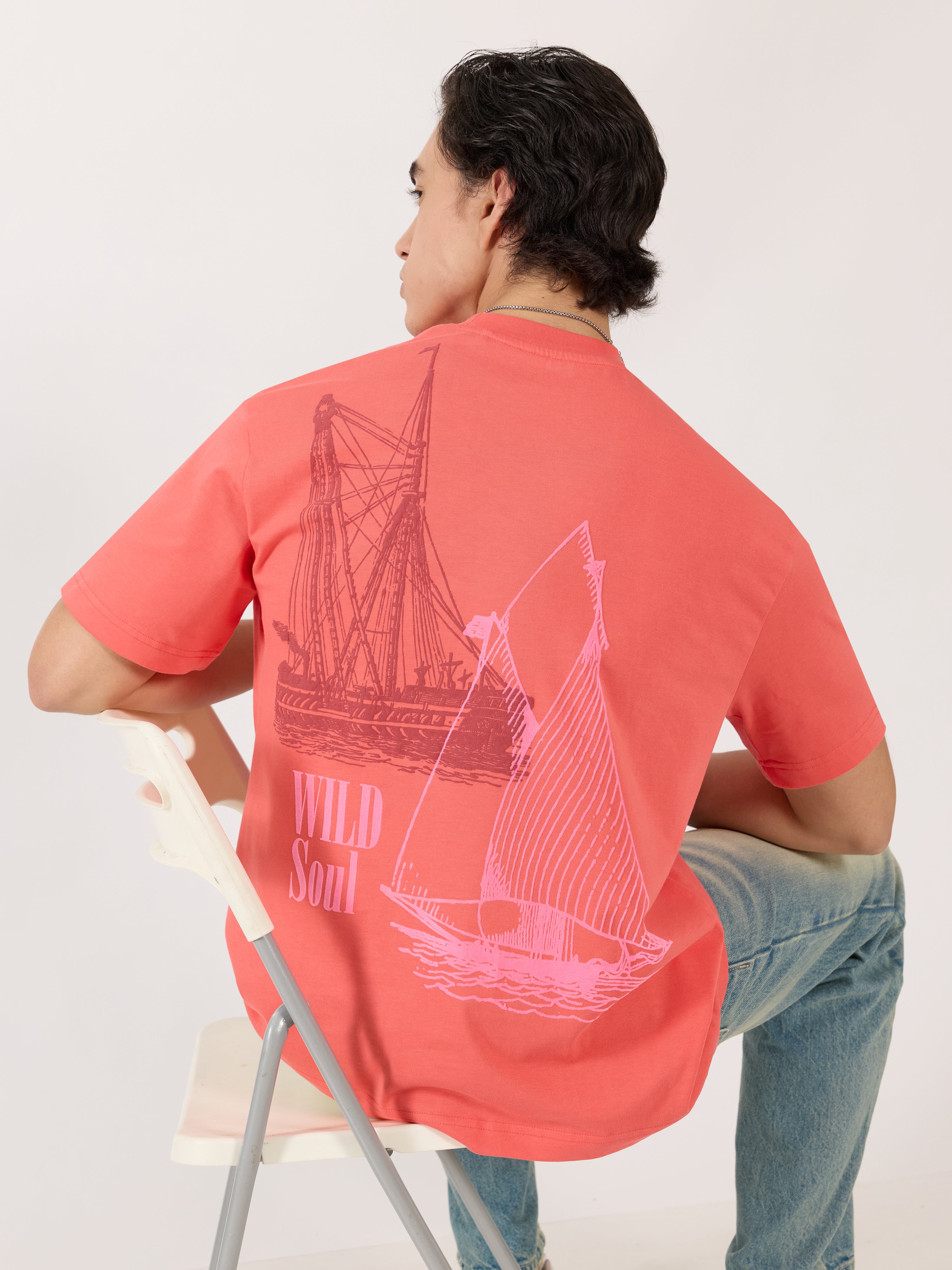 Men's Graphic neon peach Loose Fit T-Shirt