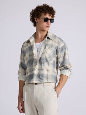 Talbot - Drop Shoulder Checks Shirt - Grey - Espanshe