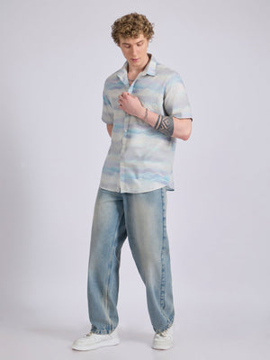 Lucius - Printed Half Sleeve Shirt - Light Blue - Espanshe