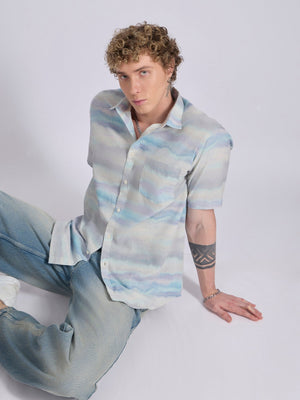 Lucius - Printed Half Sleeve Shirt - Light Blue - Espanshe