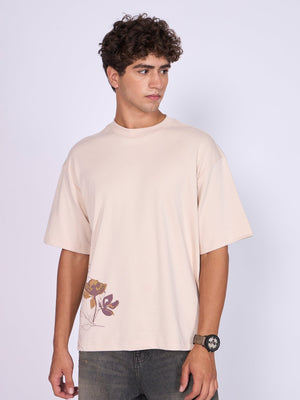 Trace - Respect Existence Printed Loose Fit T-Shirt - Cream - Espanshe