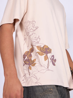 Printed Loose Fit T-Shirt - Cream