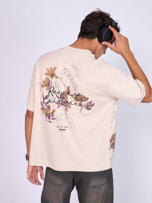 Trace - Respect Existence Printed Loose Fit T-Shirt - Cream - Espanshe