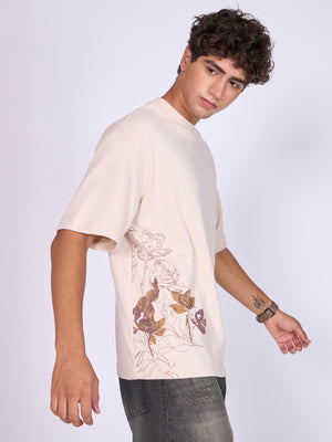 Printed Loose Fit T-Shirt - Cream