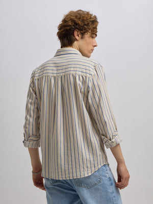Mosty - Regular fit striped shirt - Beige Skyblue - Espanshe
