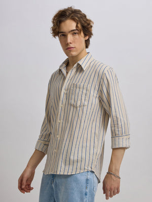Mosty - Regular fit striped shirt - Beige Skyblue - Espanshe