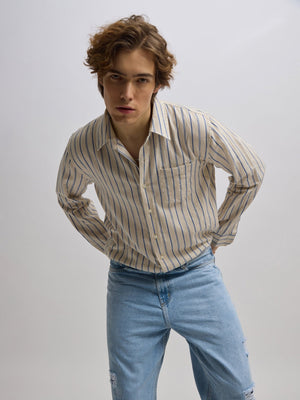 Mosty - Regular fit striped shirt - Beige Skyblue - Espanshe