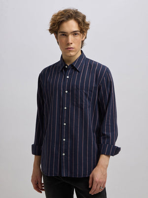 Mosty - Regular fit striped shirt - Navy Rose - Espanshe