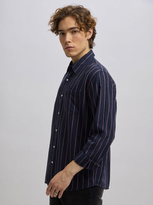 Mosty - Regular fit striped shirt - Navy Rose - Espanshe