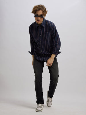 Mosty - Regular fit striped shirt - Navy Rose - Espanshe