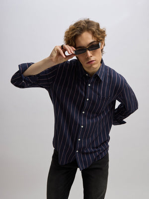 Mosty - Regular fit striped shirt - Navy Rose - Espanshe