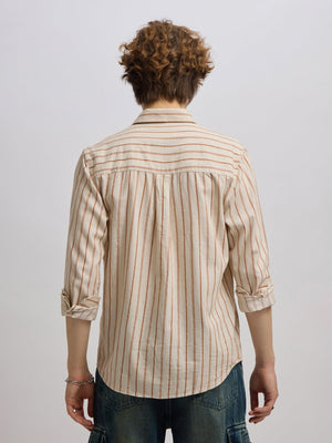 Mosty - Regular fit striped shirt - Beige Brown - Espanshe