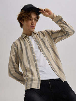 Mosty - Regular fit striped shirt - Beige Black - Espanshe