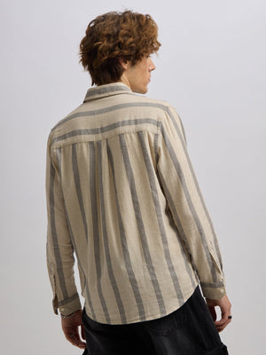 Mosty - Regular fit striped shirt - Beige Black - Espanshe