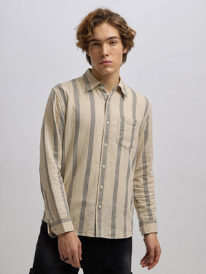 Mosty - Regular fit striped shirt - Beige Black - Espanshe