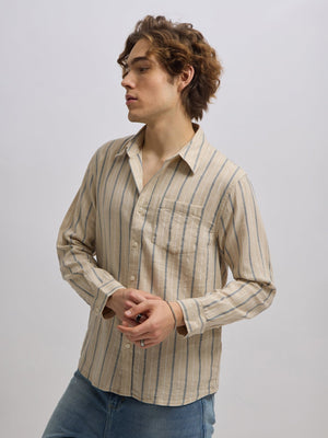 Mosty - Regular fit striped shirt - Beige Blue - Espanshe
