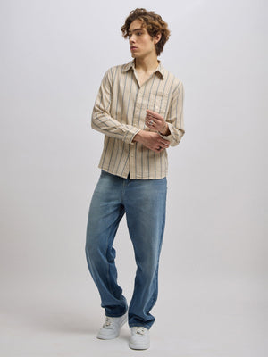 Mosty - Regular fit striped shirt - Beige Blue - Espanshe