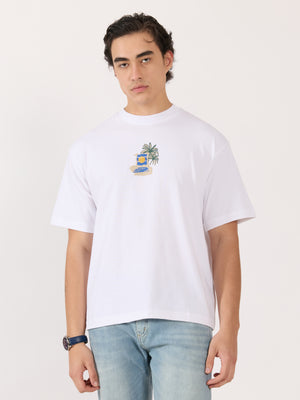 Men's Printed Loose Fit T-Shirt in white