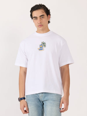 Sheldon - Tropical Sunset Graphic White Loose Fit T-Shirt - Espanshe