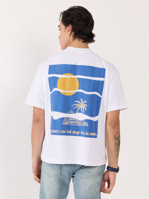 Sheldon - Tropical Sunset Graphic White Loose Fit T-Shirt - Espanshe