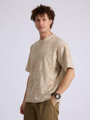 men's Distressed T Shirt in Fawn