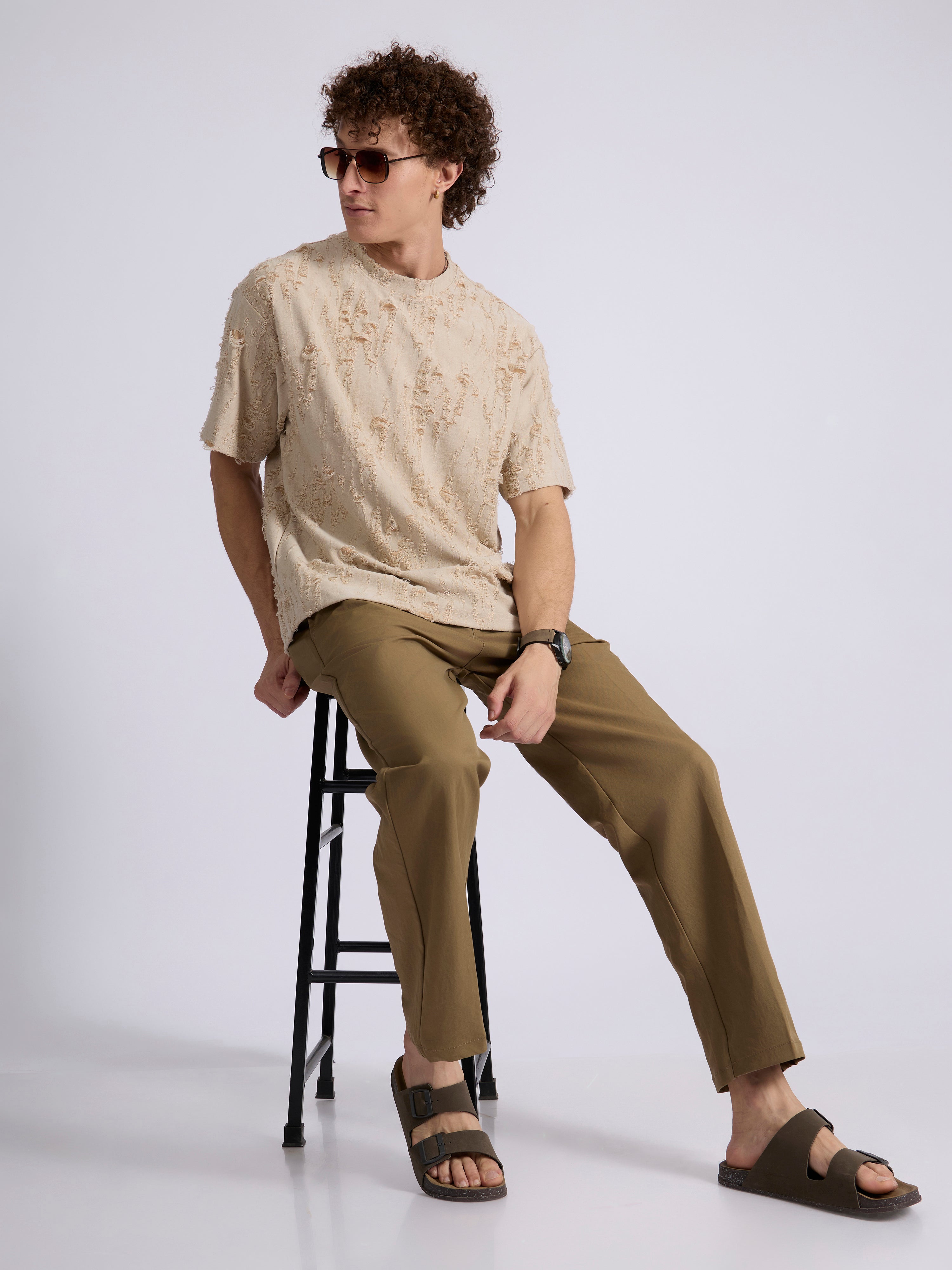 men's Distressed T Shirt in Fawn