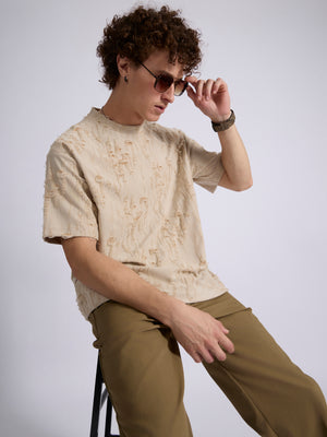men's Distressed T Shirt in Fawn