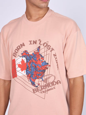 Trace - Bermuda Triangle Printed Loose Fit T-Shirt - Peach - Espanshe