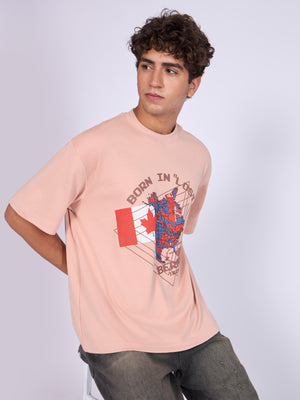 Trace - Bermuda Triangle Printed Loose Fit T-Shirt - Peach - Espanshe
