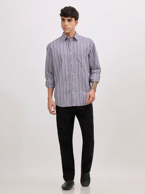 Veil - Cotton Oversized Striped shirt - Indigo - Espanshe
