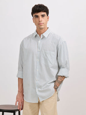 Veil - Cotton Oversized Striped shirt - Blue - Espanshe