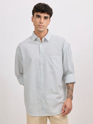 Veil - Cotton Oversized Striped shirt - Blue - Espanshe
