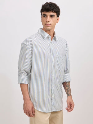 Veil - Cotton Oversized Striped shirt - Blue - Espanshe