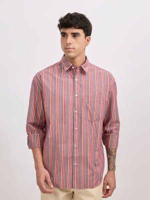 Veil - Cotton Oversized Striped shirt - Brick - Espanshe